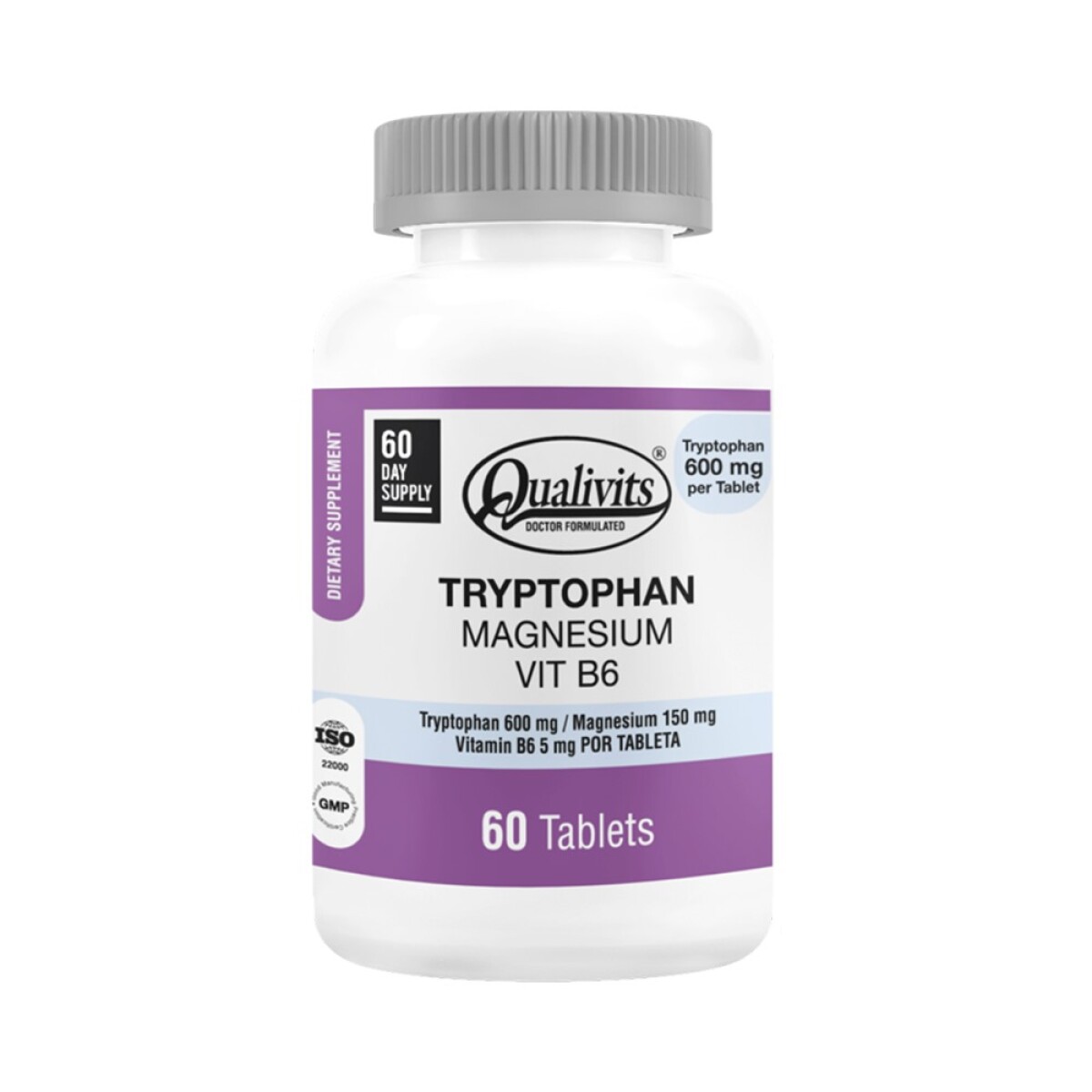 Qualivits Tryptophan Magnesio Vit B6 60 Tabletas | Suplemento Relajante y Antiestrés
