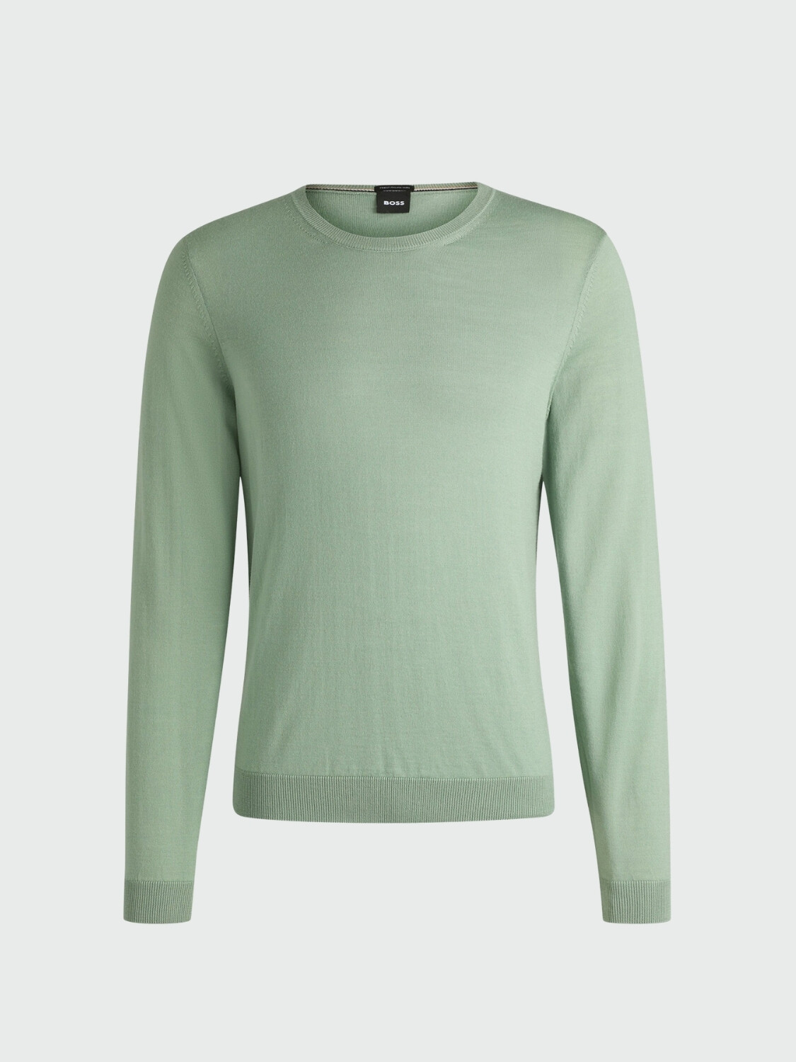 BOSS Black - Suéter Ajustado de lana Merino Cuello Redondo Verde claro