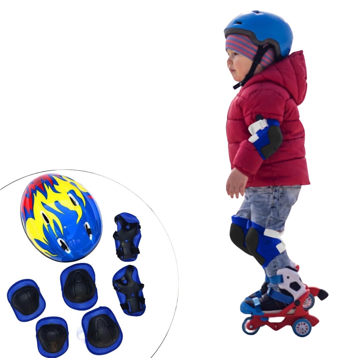 Set Infantil Casco con Rodilleras y Coderas - CELESTE 