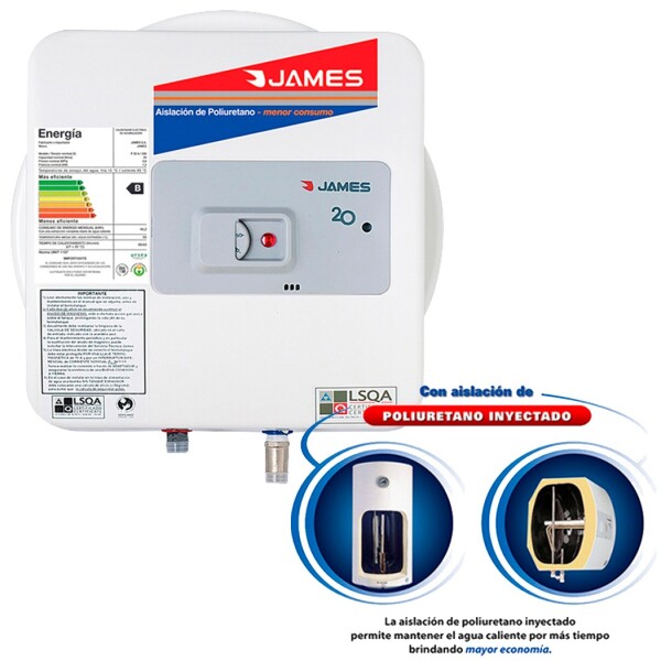 Termotanque Calefón James Prisma Salida Inferior 20 L TERMOTANQUE JAMES 20L PRISMA ACERO 031**