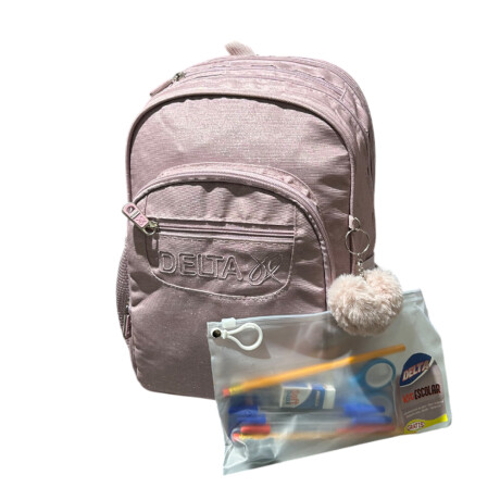Mochila escolar espalda 17" con útiles Rosa