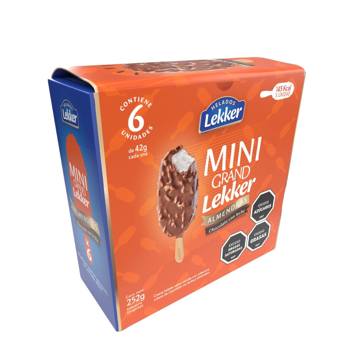 Pack X6 P. Mini Grand Lekker Crema Cob. Choc. C/leche Y Almendras 