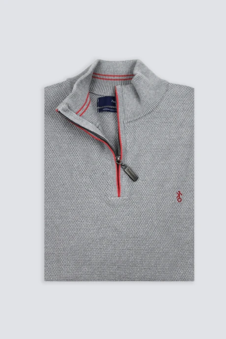 Remera Medio Cierre Apolo Gris con Coral