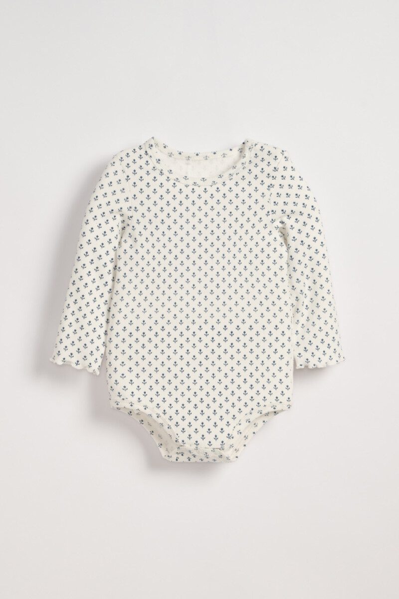 Body Manga Larga Rib Estampado Flores Blanco