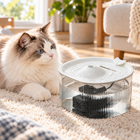 Fuente Bebedero Ballena Para Mascotas 1,5L USB 5V Blanco