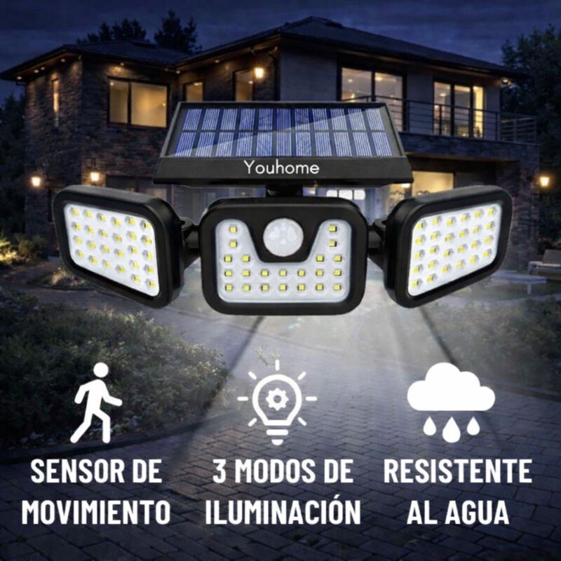 Foco Solar Led Exterior Sensor Movimiento 3 Modos Youhome Foco Solar Led Exterior Sensor Movimiento 3 Modos Youhome