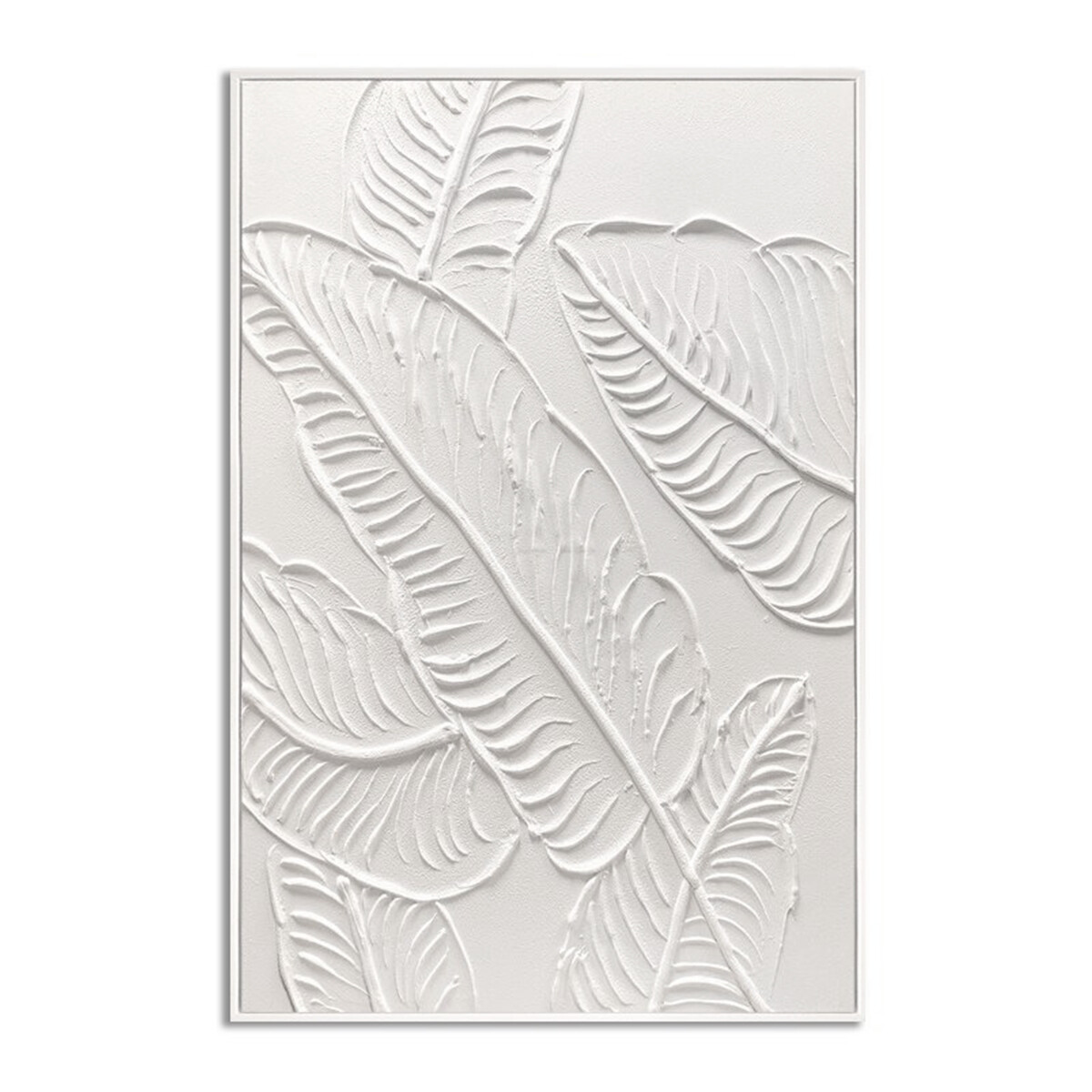 CUADRO CANVAS 60x90cm MARCO PINTURA HOJAS BLANCAS 