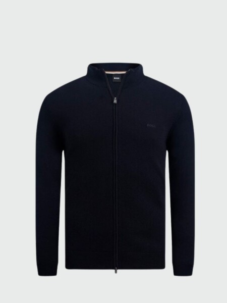 BOSS Black - Cárdigan Algodón Cierre Cremallera y Logo Azul Oscuro