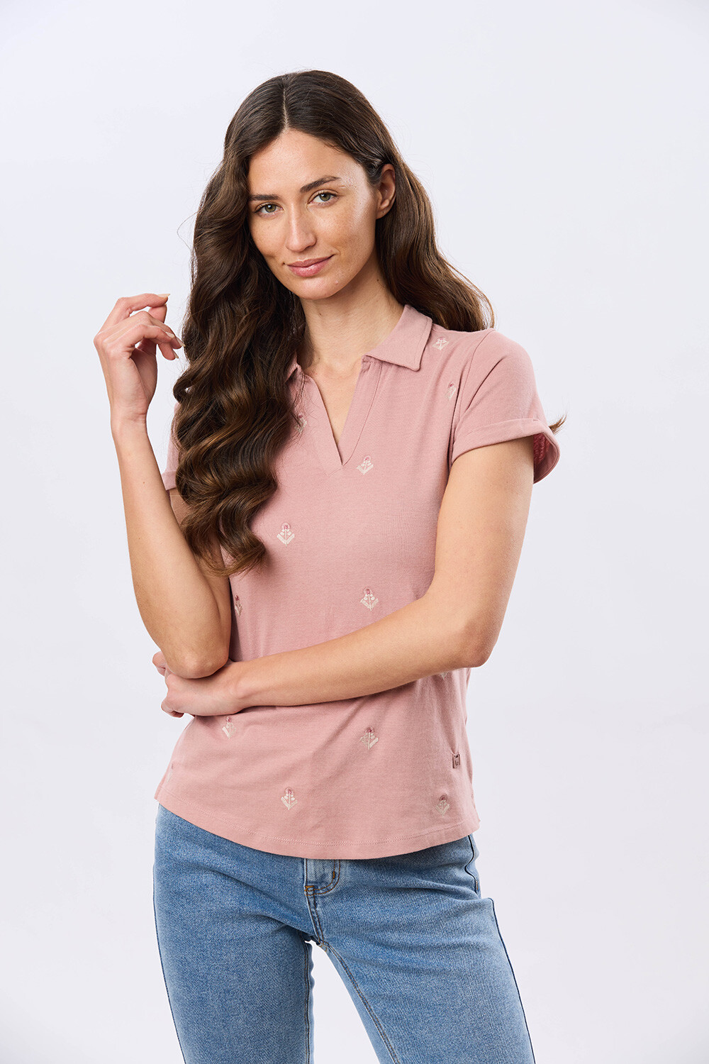 REMERA POLO BORDADA DE ALGODÓN Rosado