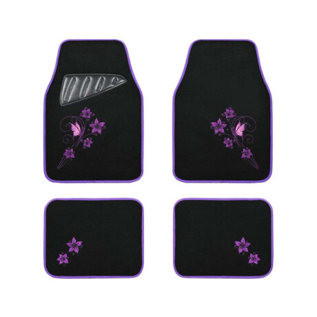 Alfombra Universal Negra De Fieltro Con Flores Violetas