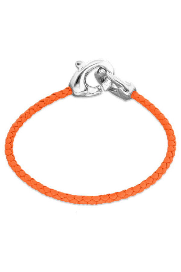 PULSERA DE CUERO NARANJA CON MOSQUETÓN ENTRELAZADO BAÑADO EN PLATA Pulsera