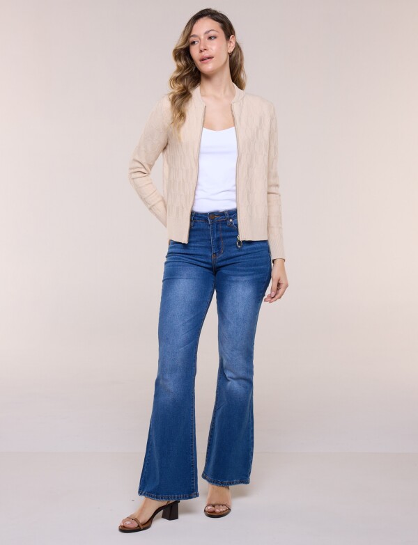 Cardigan Tejido Con Cierre Y Textura Labrada BEIGE