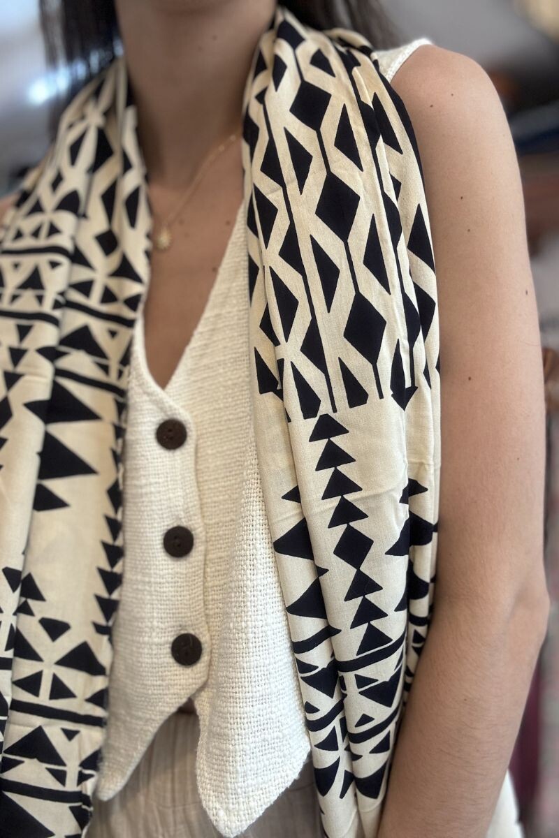 Pañuelo rayón - Beige y negro 