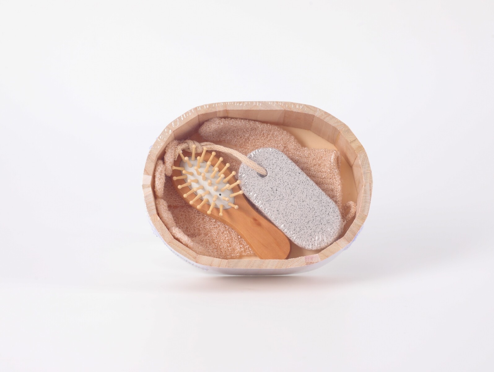 JUEGO DE ACCESORIOS DE BAÑO (CEPILLO DE MADERA PARA EL PELO) 