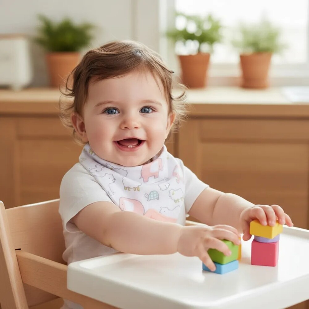 Babero bandana con mordillo BUBA safari rosa
