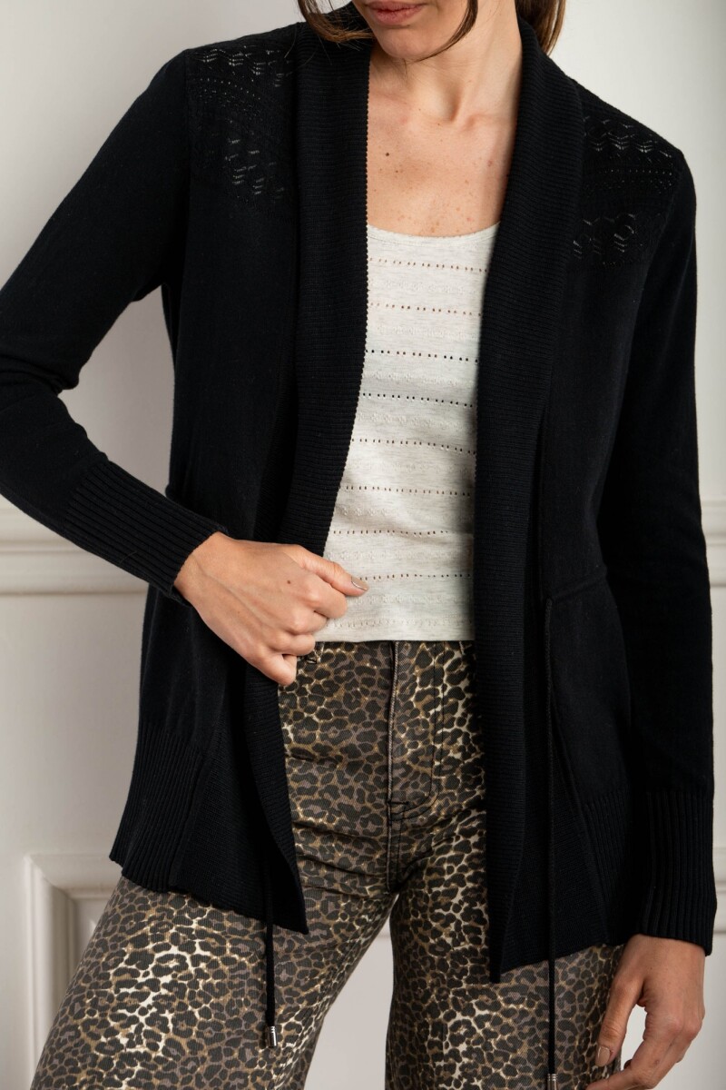 Cardigan C/solapa Algodón Elastano Negro