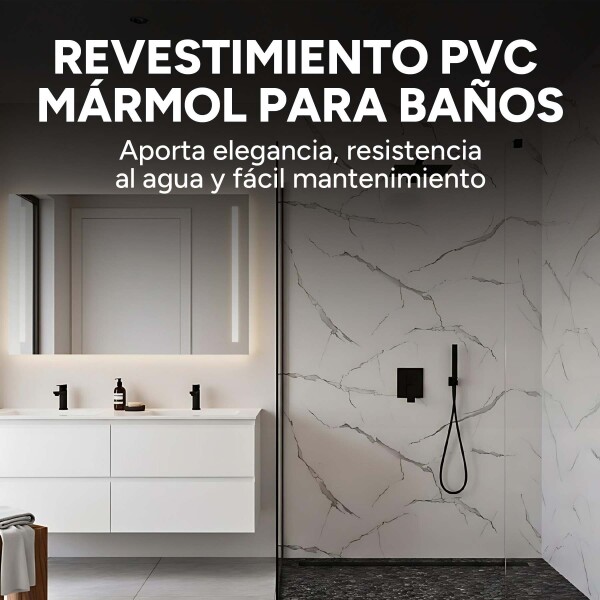 Placa PVC Símil Mármol 2,44x1,22m 3mm Resistente Agua Calor Mármol Blanco Gris Claro 1