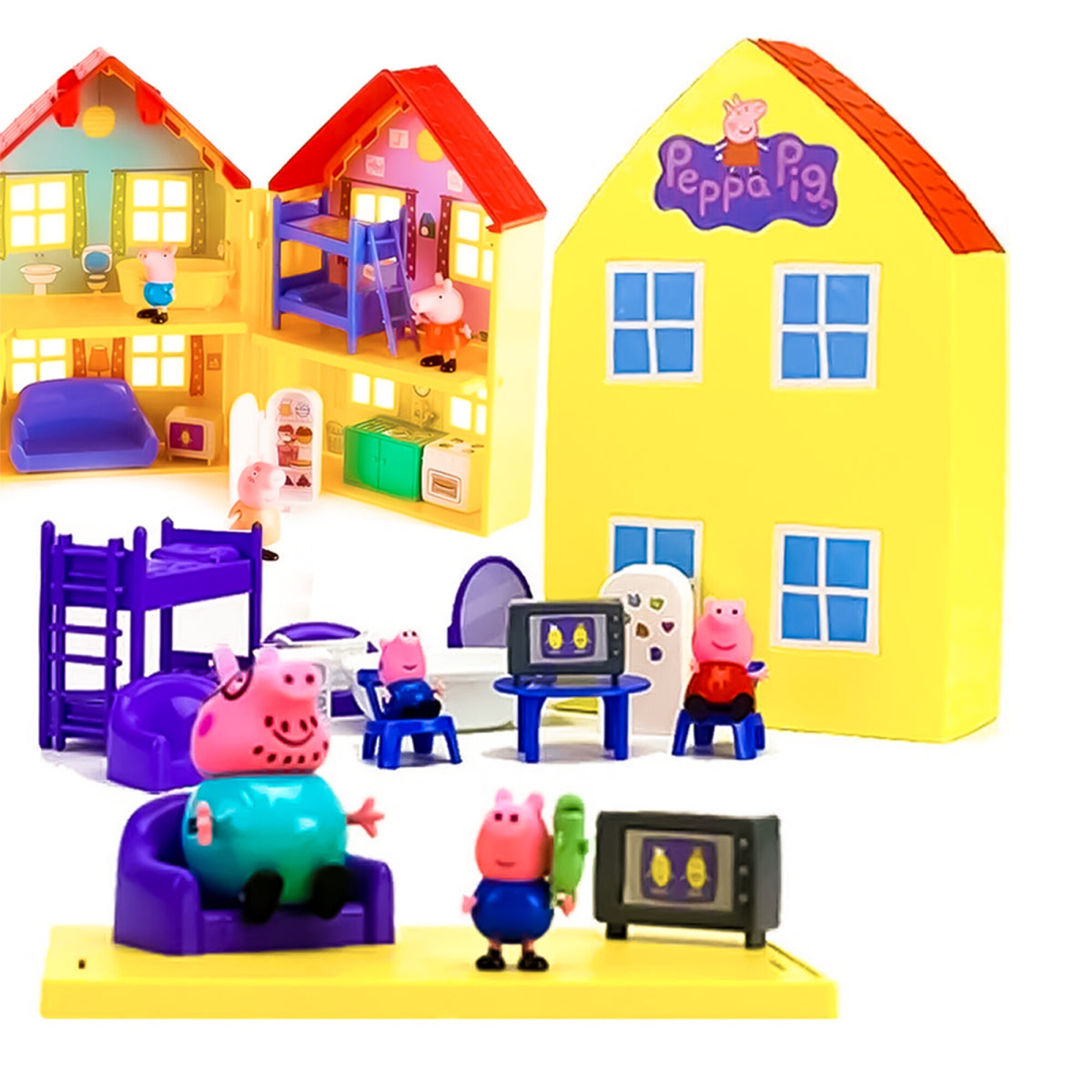 Juego de la casa de Peppa Pig, 17 piezas, incluye funda plegable, figuras  de personajes y accesorios para la habitación, regalo de juguete para  niños, a partir de 2 años
