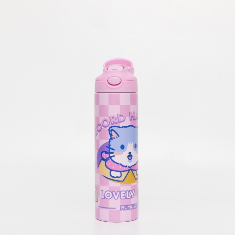 BOTELLA DE AGUA AISLADA CON TAPA ARRIBA PARA NIÑOS (CUTE CAT/500 ML/PINK) BOTELLA DE AGUA AISLADA CON TAPA ARRIBA PARA NIÑOS (CUTE CAT/500 ML/PINK)