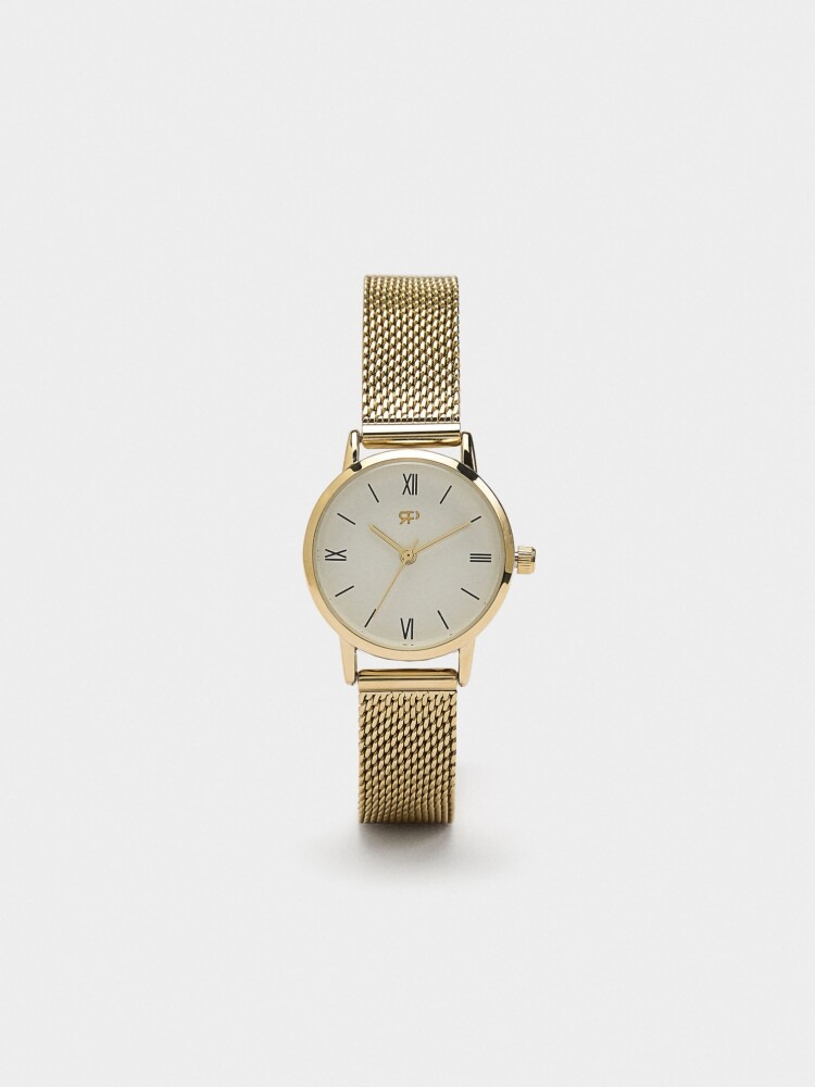 Reloj Pulsera De Malla Metálica De Acero dorado