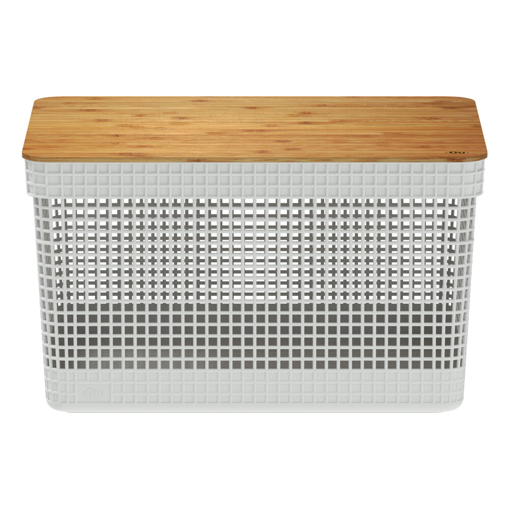 CESTA C/TAPA BAMBÚ PLASTICO-RECICLADO BLANCO GRID 20L