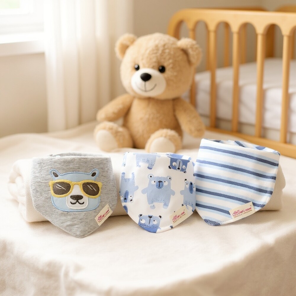 Set baberos bandana x3 oso lentes celeste