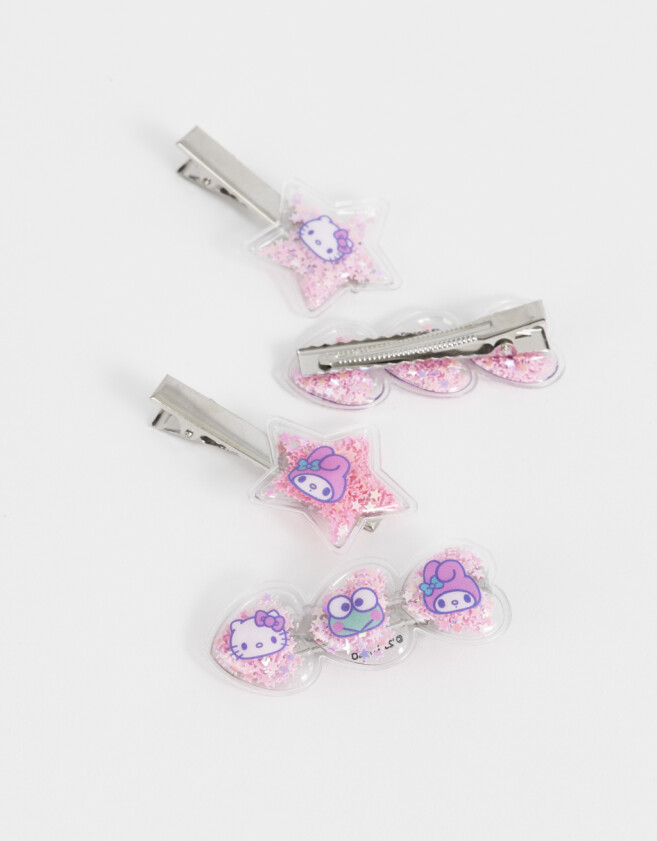 Hebillas Infantiles Set De Piquitos "hello Kitty" - Combinacion Multicolor