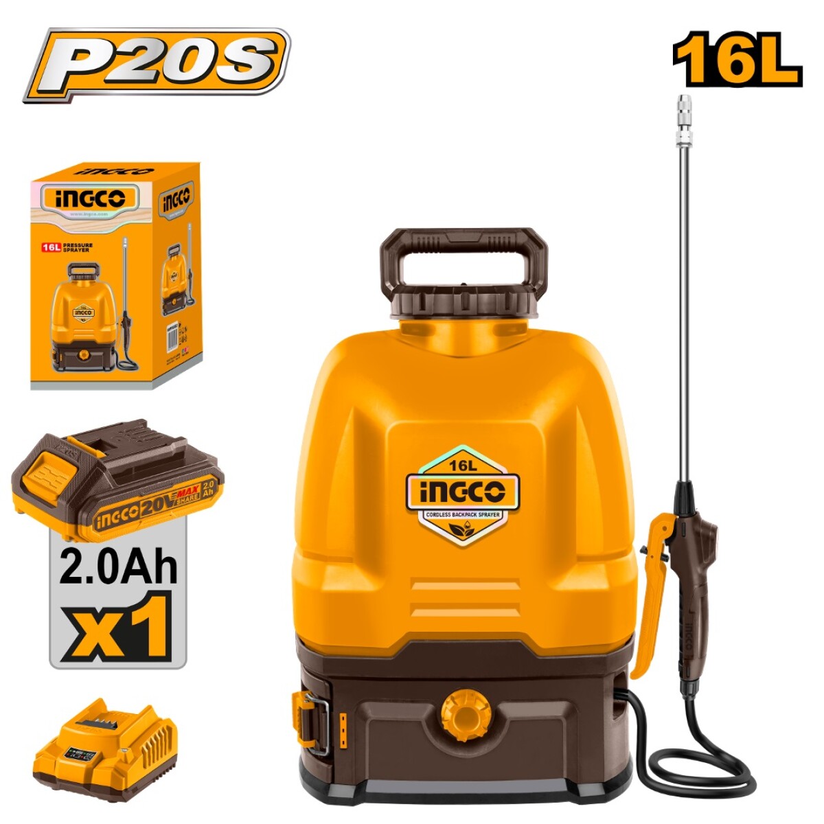 PULVERIZADOR FUMIGADOR DE MOCHILA 16LTS A BATERIA 20V P20S C - AMARILLO 