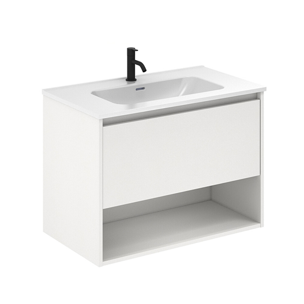 MUEBLE DE BAÑO NIWA 80 CM BLANCO BRILLO CON MESADA Mueble De Baño Niwa 80 Cm Blanco Brillo Con Mesada