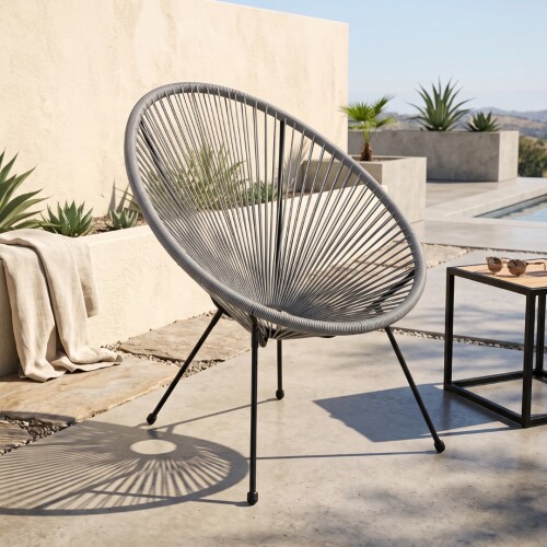 Silla Simil Rattan Ovalada Gris
