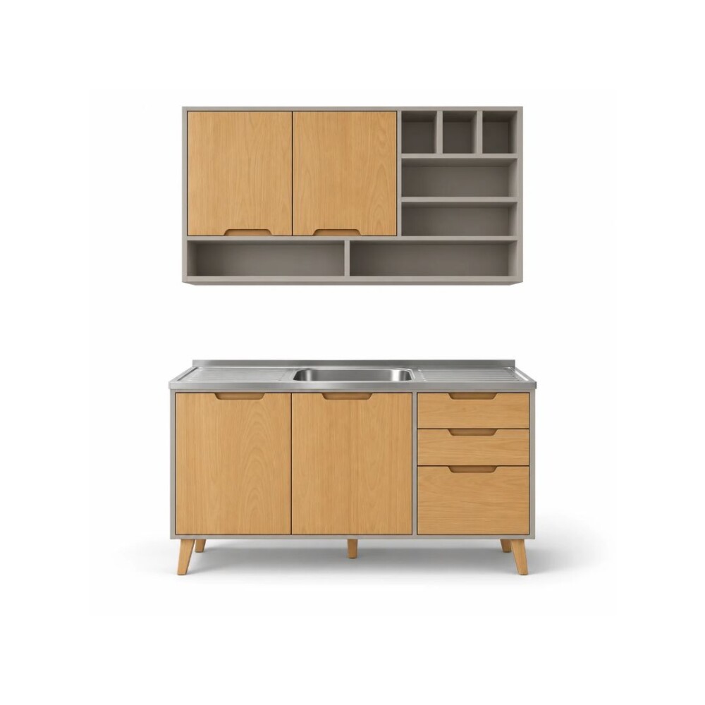 COMBO COCINA - BAJO MESADA + AÉREO + PILETA TRAMONTINA GRIS