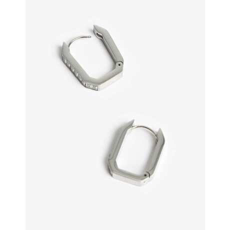 Argollas Acero Con Cubic Plateado