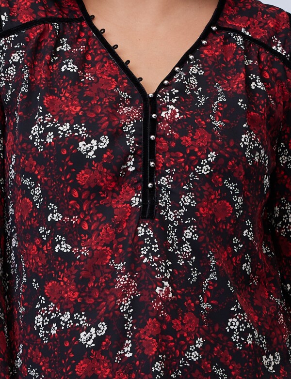 Blusa Ribete Terciopelo NEGRO/MULTI