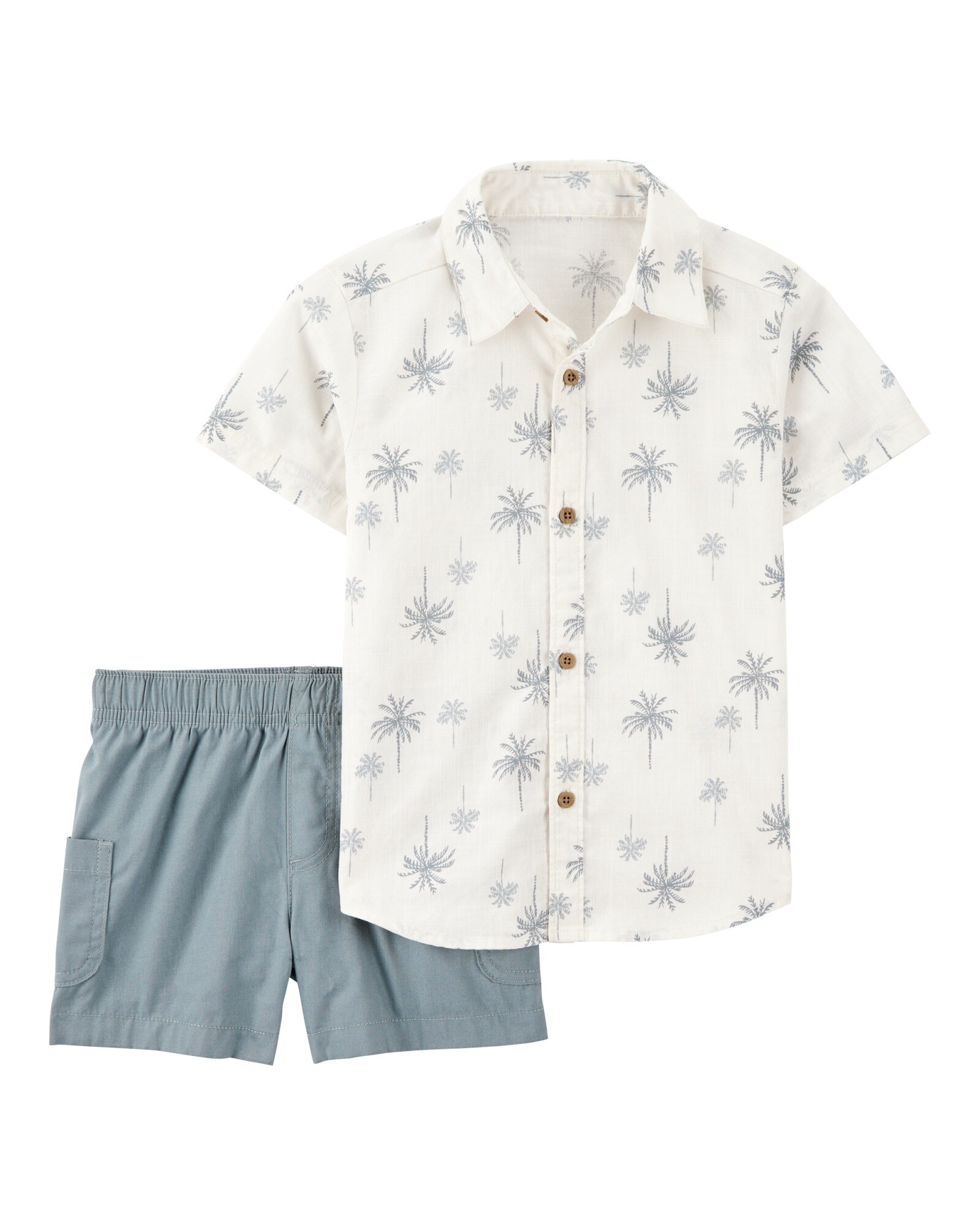 Set dos piezas de algodón, short y camisa, diseño tropical Sin color