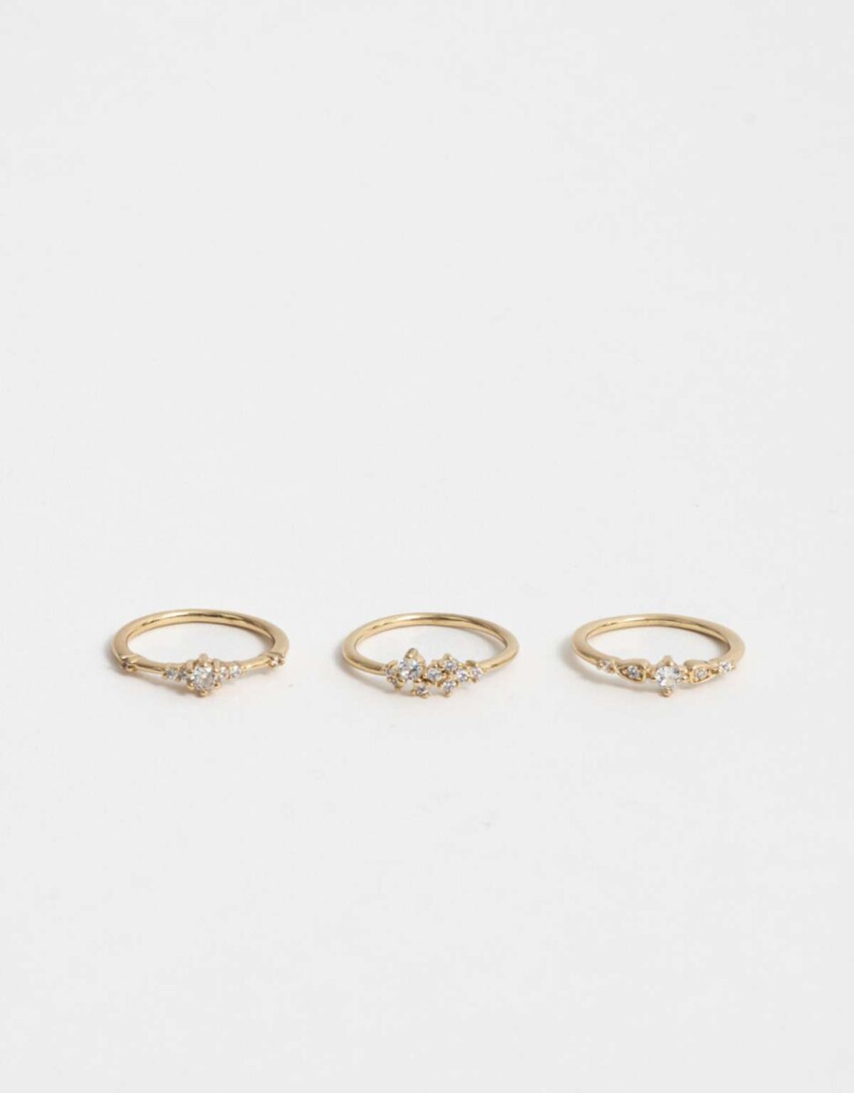 Set De Anillos Oro Zirconia - Dorado 