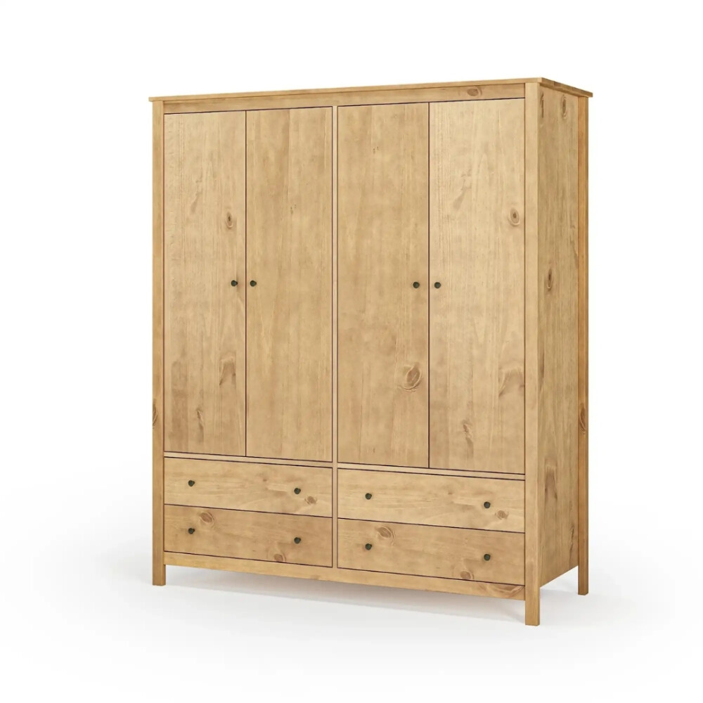 Ropero 4 Puertas 4 Cajones Madera Natural - Mari Miel