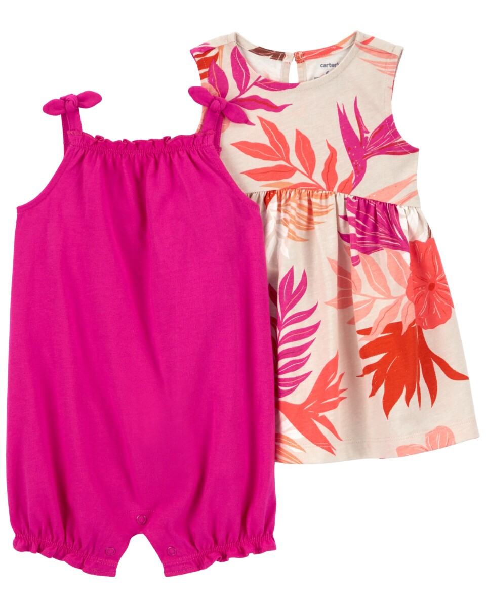 Set dos piezas de algodón, vestido y monito bombachudo 