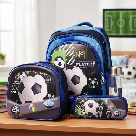 Set Mochila Lonchera Cartuchera Escolar 3 Piezas Azul Claro