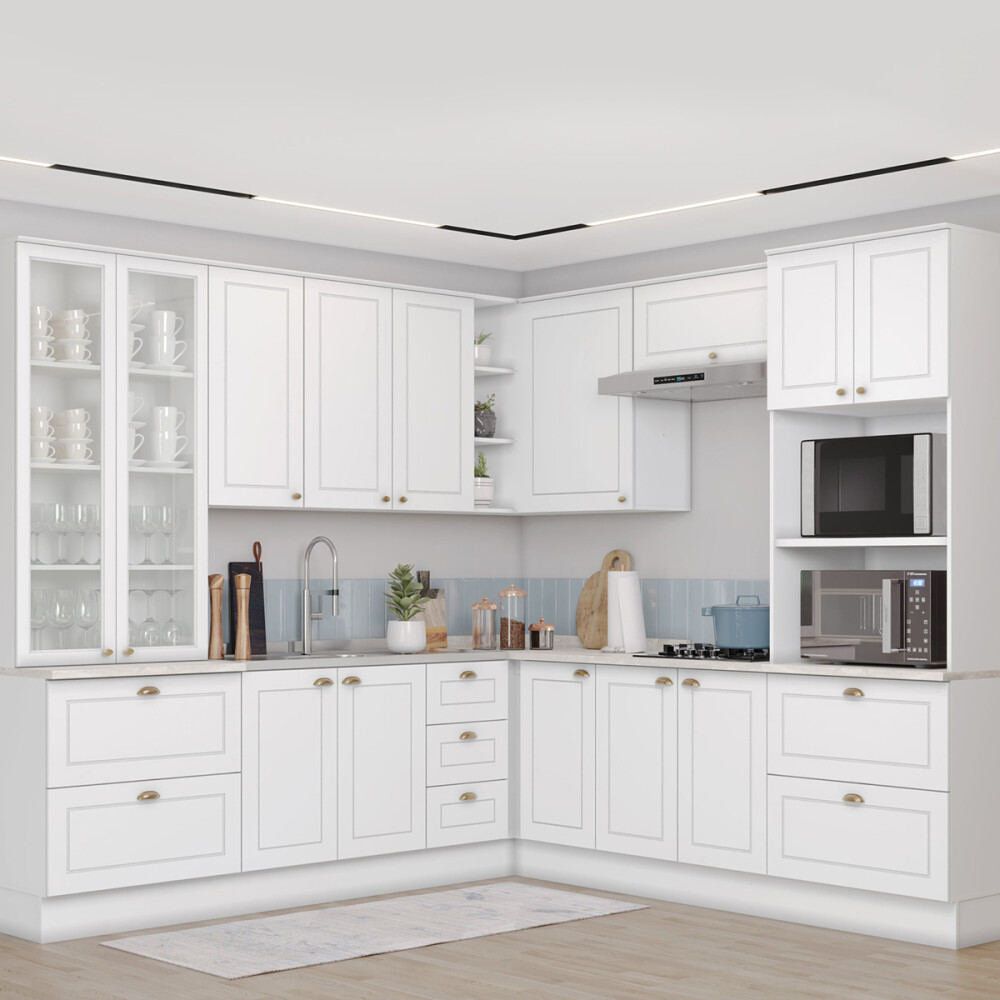 BAJO MESADA ARMARIO 2 PUERTAS 3 CAJONES - LÍNEA AMERICANA BLANCO