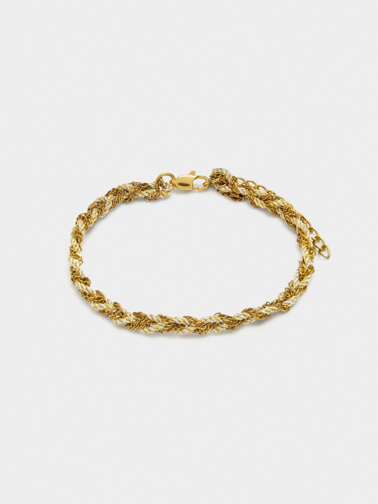 Pulsera Entrelazada Con Eslabones Y Cordón dorado