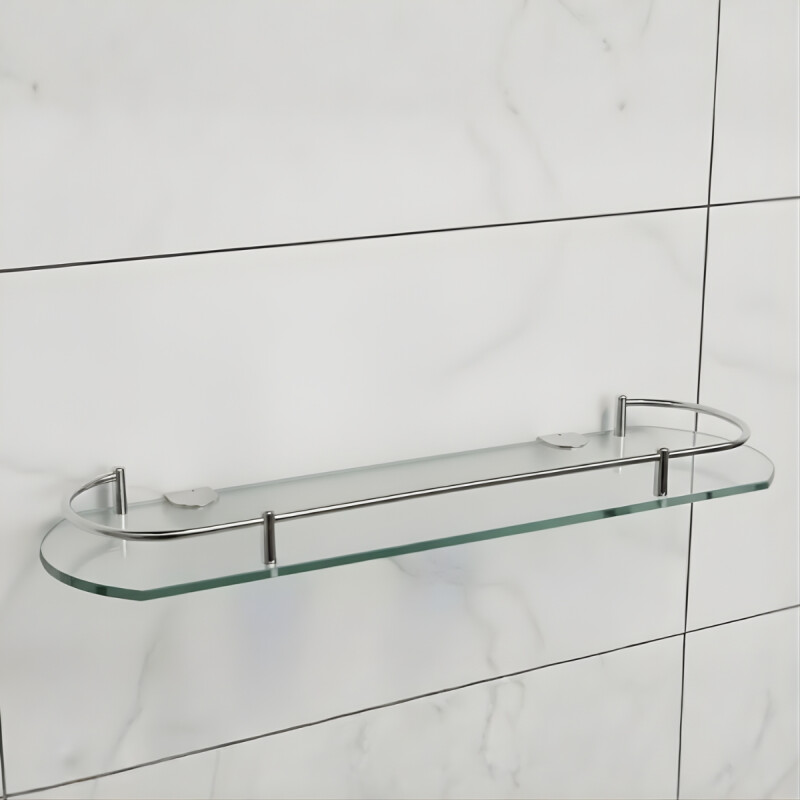 Estante de vidrio con baranda cromada TRANSPARENTE