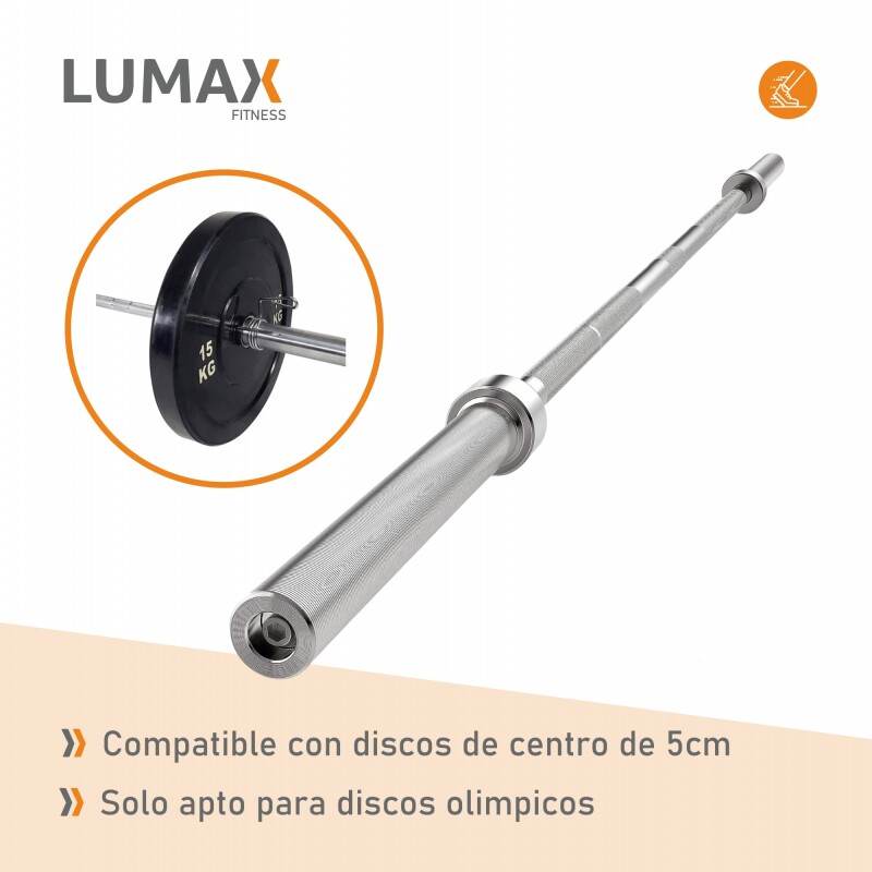 Barra Olímpica Profesional Lumax + 2 Mariposas 2.20mts Barra Olímpica Profesional Lumax + 2 Mariposas 2.20mts
