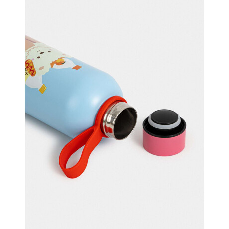 Botella De Acero De 500ml Con Strap De Silicona Azul Celeste
