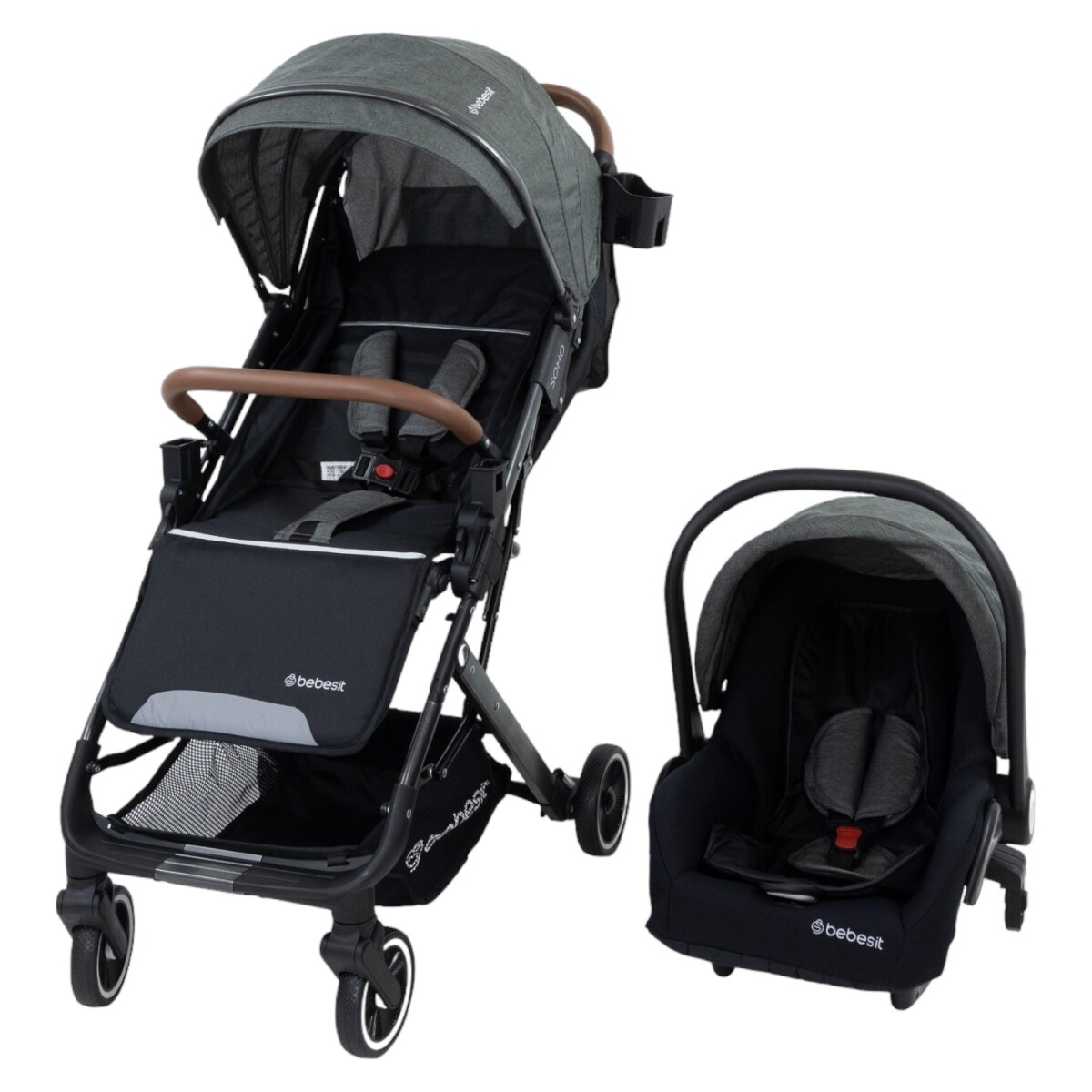 Cochecito CarryOn Travel System Bebesit Soho con Plegado Compacto con una Sola Mano - Gris 