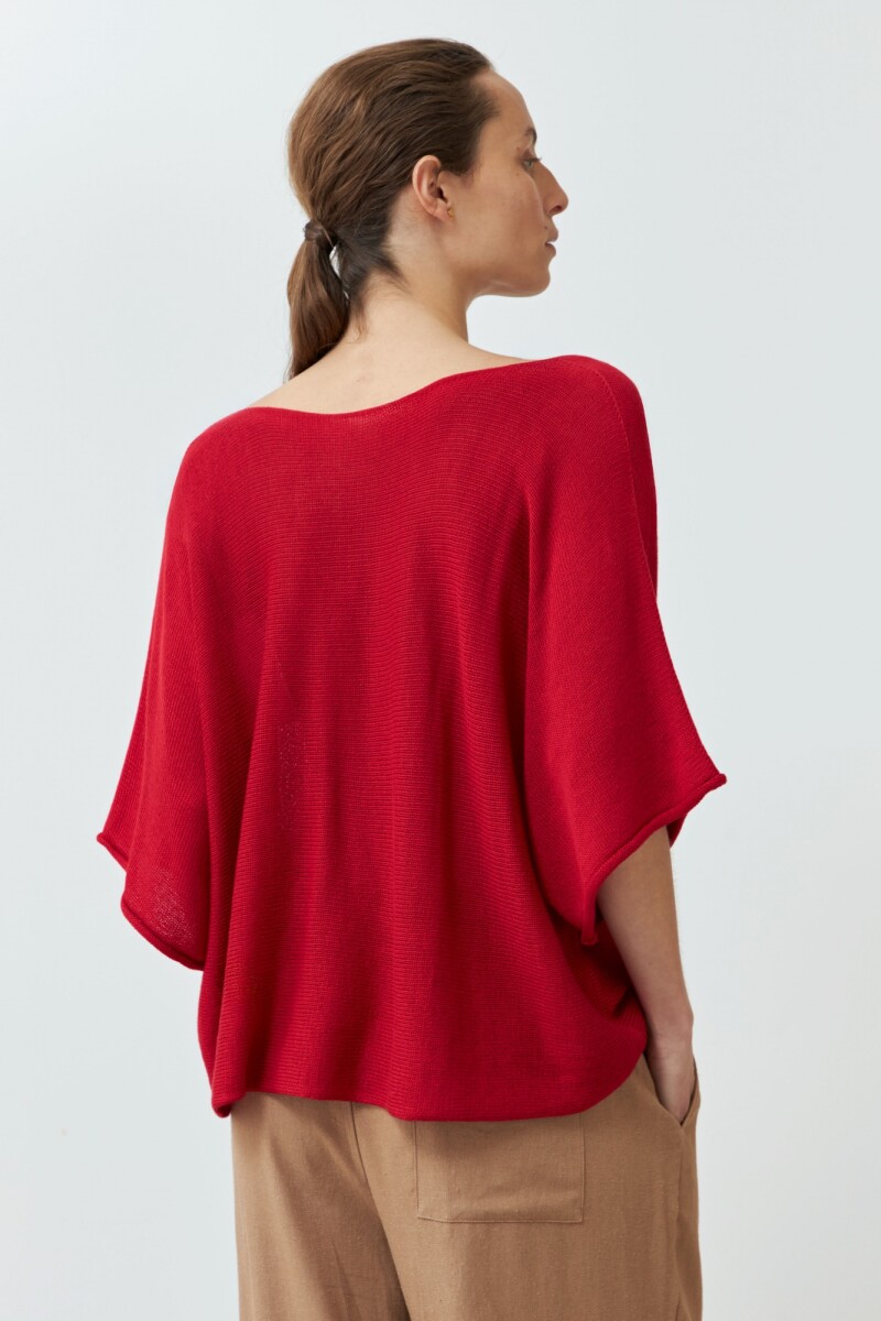 Sweater oversized escote V rojo