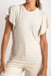 Remera Manga Volado Beige Melange