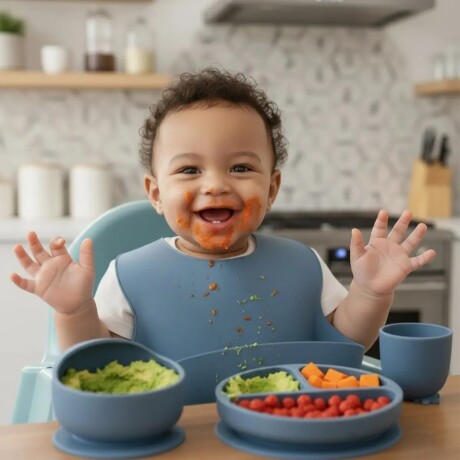 Set Alimentación Bebé en Silicona Libre Bpa 10 Piezas Azul