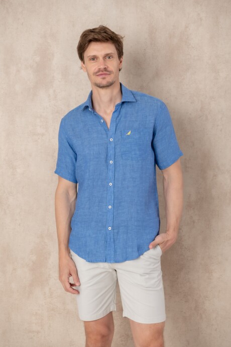 Camisa Lino manga corta Blue