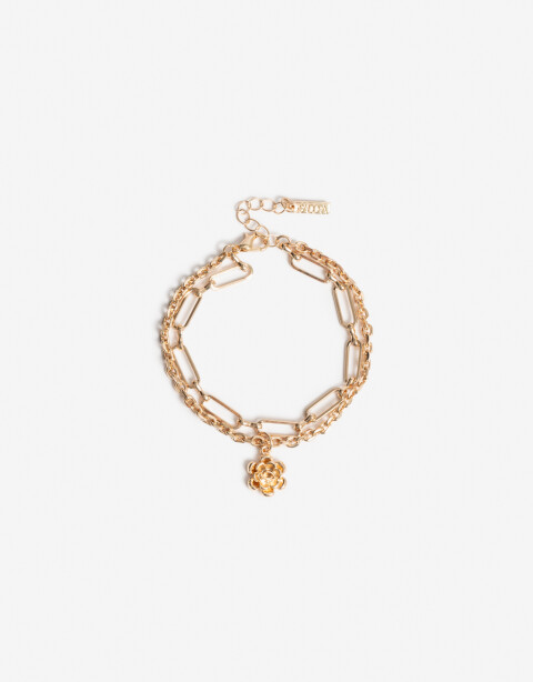 Pulseras Flexibles Con Dijes Pulsera Multicadena Flor - Dorado