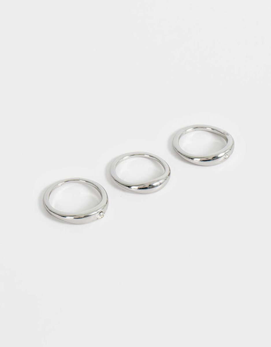 Set De Anillos Dorados Con Strass - Plateado 